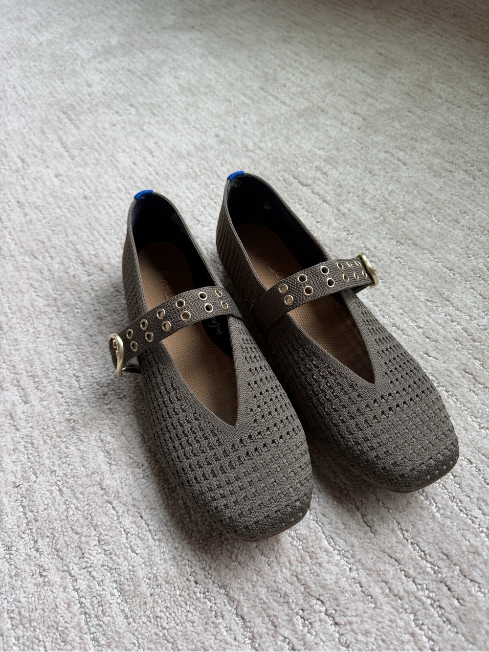Woven Mary Jane Flats in Olive Brown